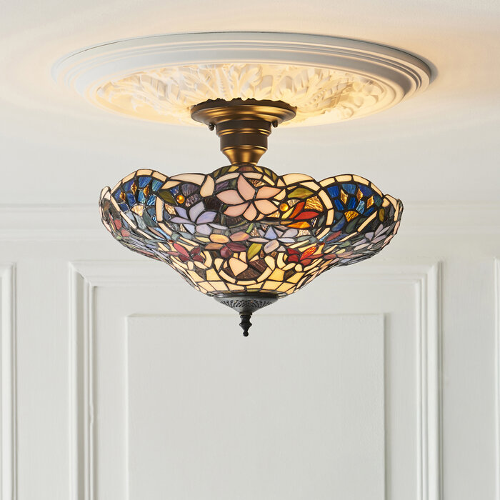 Sullivan — Tiffany Style Semi Flush Ceiling Light — Stained Glass — 40cm