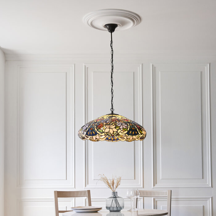Sullivan Large Tiffany Style Pendant Light — Floral Stained Glass