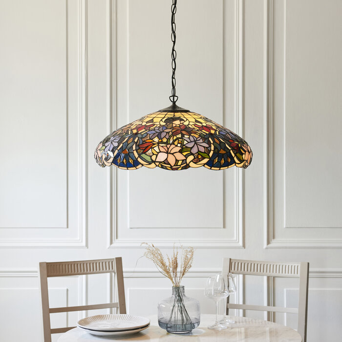 Sullivan Large Tiffany Style Pendant Light — Floral Stained Glass