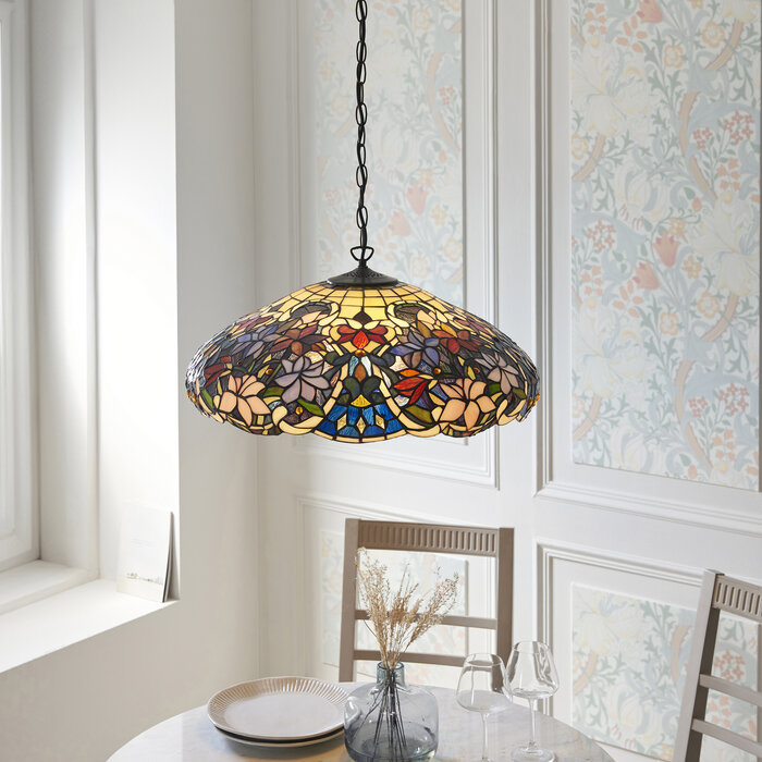 Sullivan Large Tiffany Style Pendant Light — Floral Stained Glass