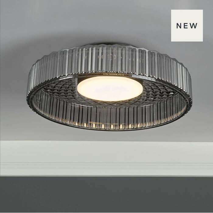 Lena - Smoked Glass & Black Modern Flush Ceiling Light
