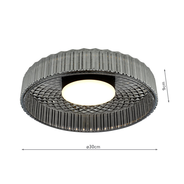 Lena - Smoked Glass & Black Modern Flush Ceiling Light