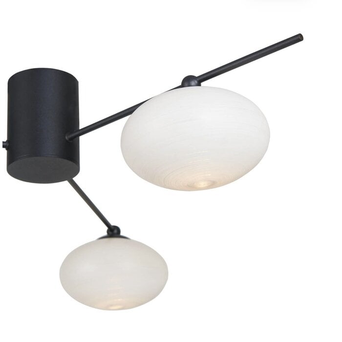 Black Semi Flush Ceiling Light – Robin - Mid Century Modern Opal Glass - 3 Light