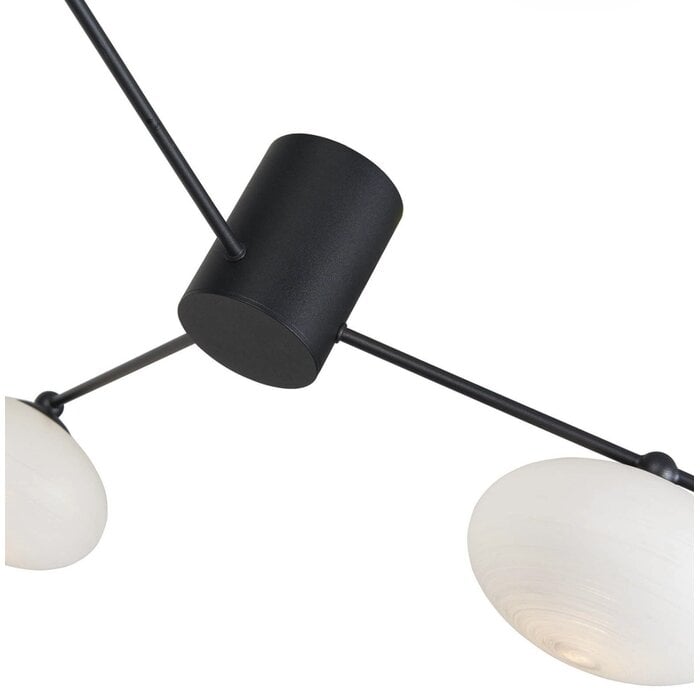 Black Semi Flush Ceiling Light – Robin - Mid Century Modern Opal Glass - 3 Light
