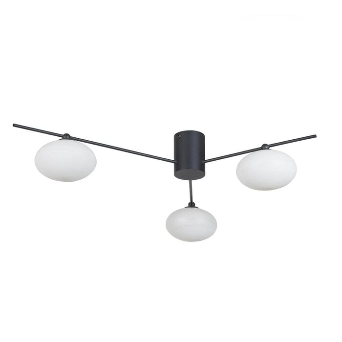 Black Semi Flush Ceiling Light – Robin - Mid Century Modern Opal Glass - 3 Light