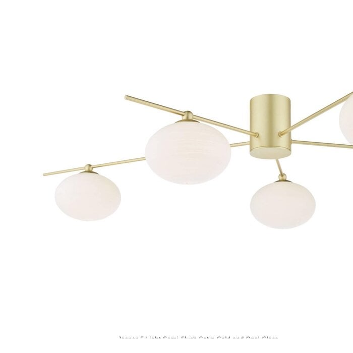 Gold Semi Flush Ceiling Light – Robin - Mid Century Modern Opal Glass - 5 Light