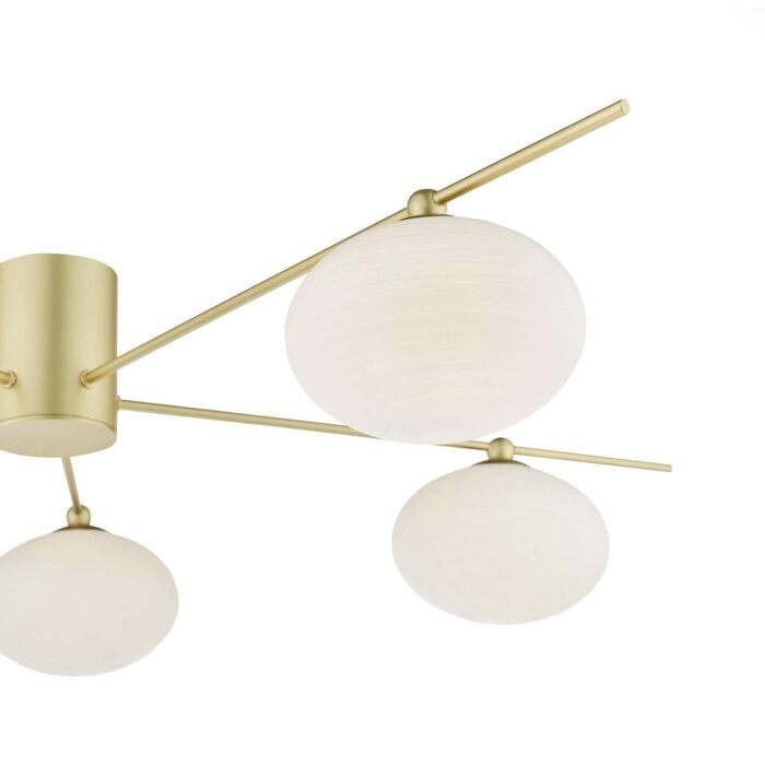 Gold Semi Flush Ceiling Light – Robin - Mid Century Modern Opal Glass - 5 Light