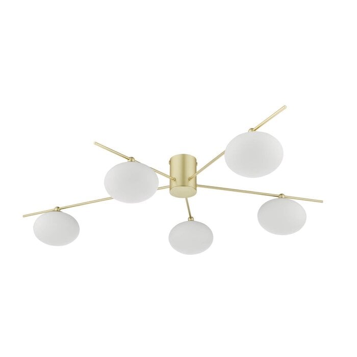 Gold Semi Flush Ceiling Light – Robin - Mid Century Modern Opal Glass - 5 Light
