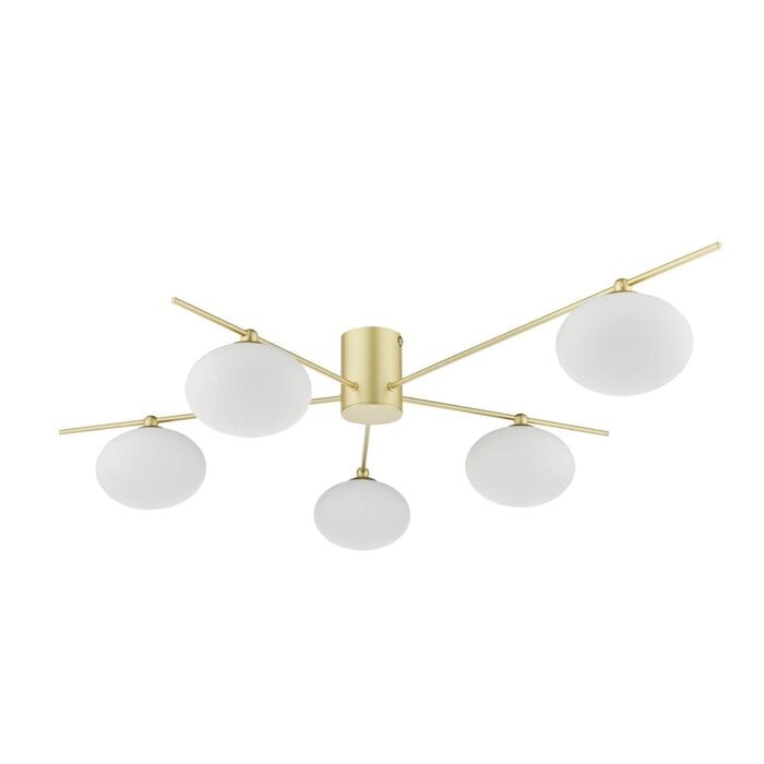 Gold Semi Flush Ceiling Light – Robin - Mid Century Modern Opal Glass - 5 Light