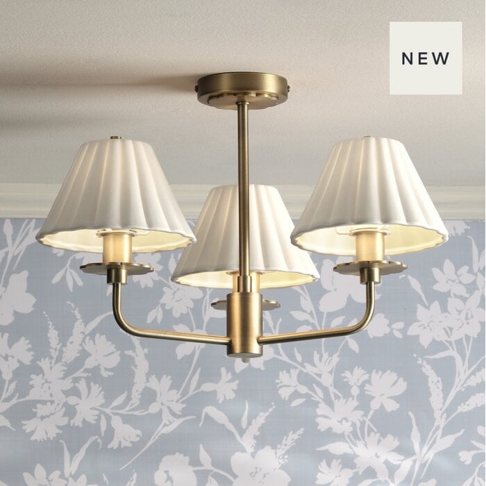 Mixbury - 3 Light Semi Flush Ceiling Light - Antique Brass & White Ceramic Shades - Laura Ashley