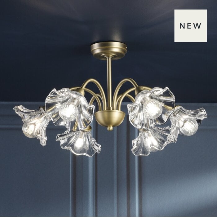Laura Ashley Kerswell 6 Light Semi-Flush Ceiling Light – Antique Brass and Glass