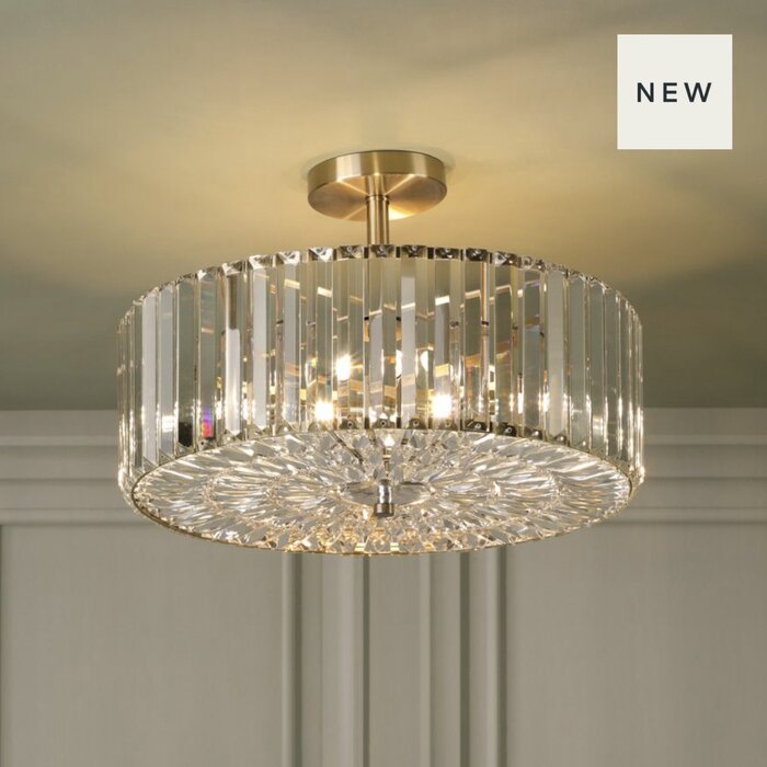 Laura Ashley Fernhurst 4 Light Semi-Flush Crystal and Antique Brass Ceiling Light
