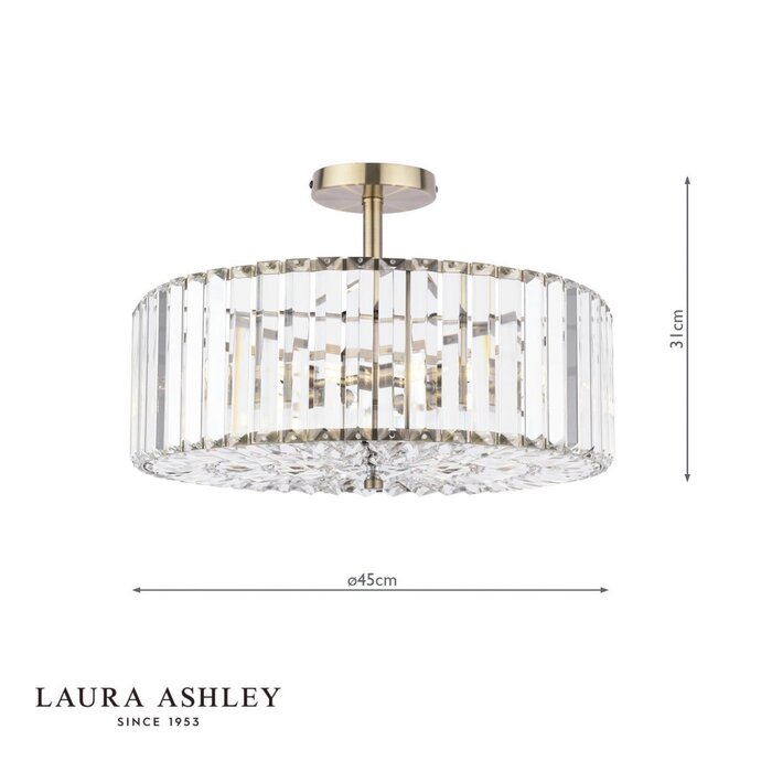 Laura Ashley Fernhurst 4 Light Semi-Flush Crystal and Antique Brass Ceiling Light