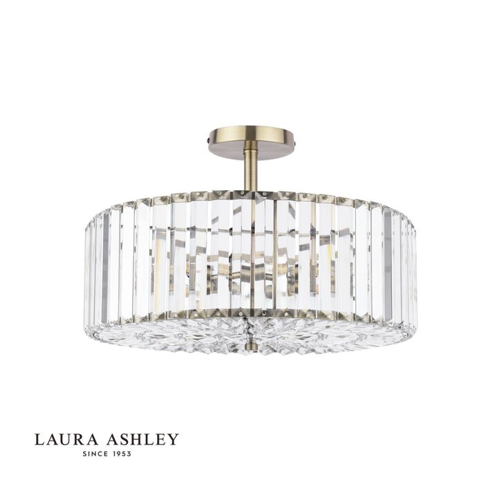 Laura Ashley Fernhurst 4 Light Semi-Flush Crystal and Antique Brass Ceiling Light