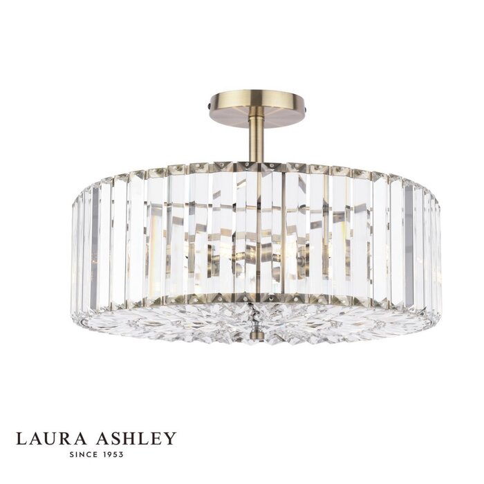 Laura Ashley Fernhurst 4 Light Semi-Flush Crystal and Antique Brass Ceiling Light