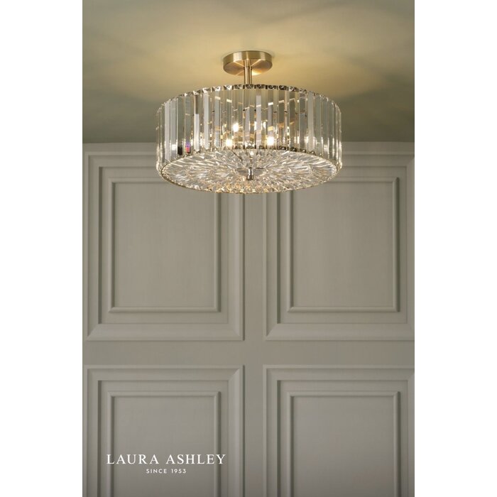Laura Ashley Fernhurst 4 Light Semi-Flush Crystal and Antique Brass Ceiling Light