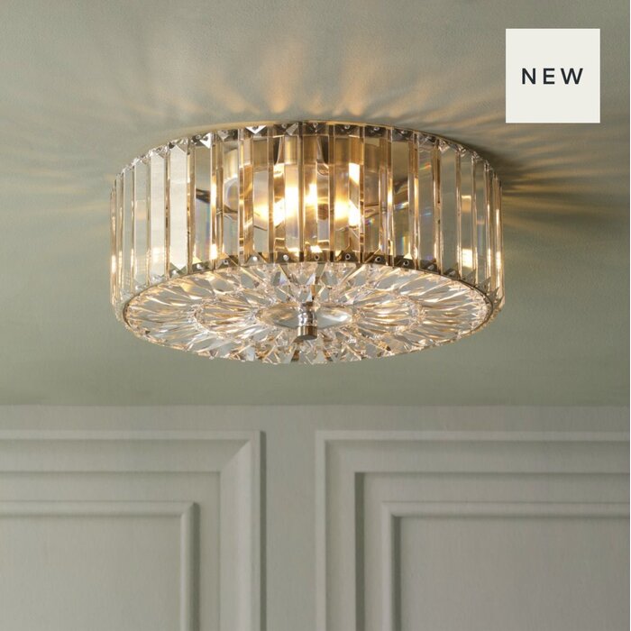 Laura Ashley Fernhurst Large 3 Light Flush Ceiling Light - Crystal and Antique Brass