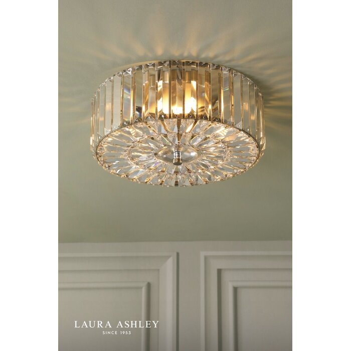 Laura Ashley Fernhurst Large 3 Light Flush Ceiling Light - Crystal and Antique Brass