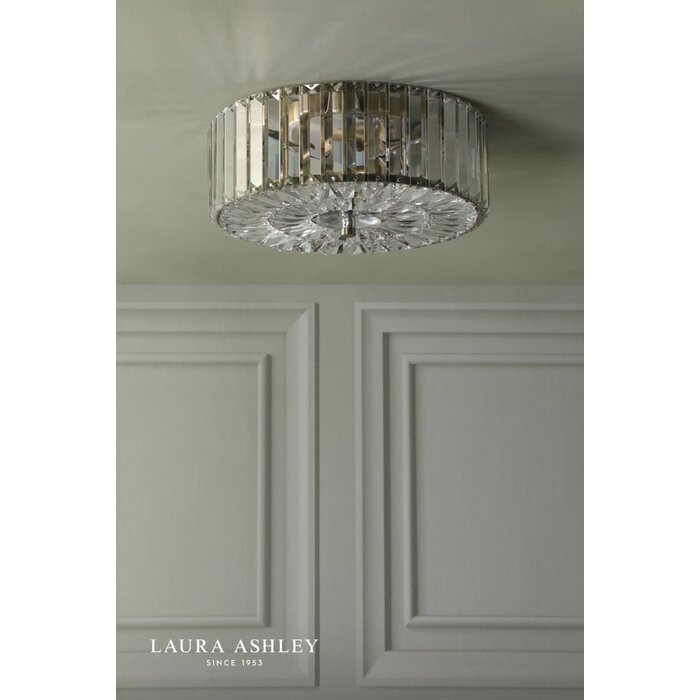 Laura Ashley Fernhurst Large 3 Light Flush Ceiling Light - Crystal and Antique Brass