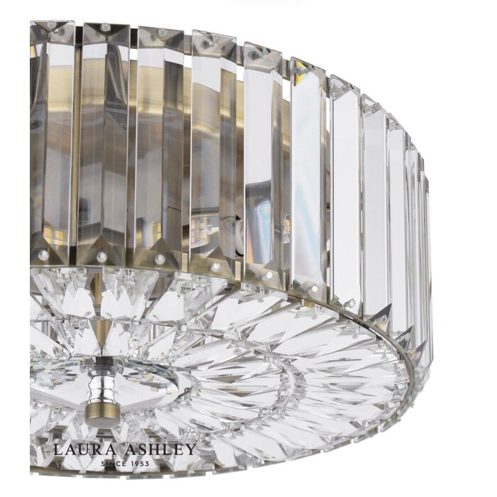Laura Ashley Fernhurst Large 3 Light Flush Ceiling Light - Crystal and Antique Brass