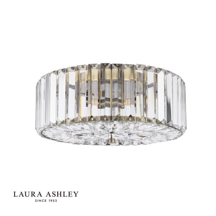 Laura Ashley Fernhurst Large 3 Light Flush Ceiling Light - Crystal and Antique Brass