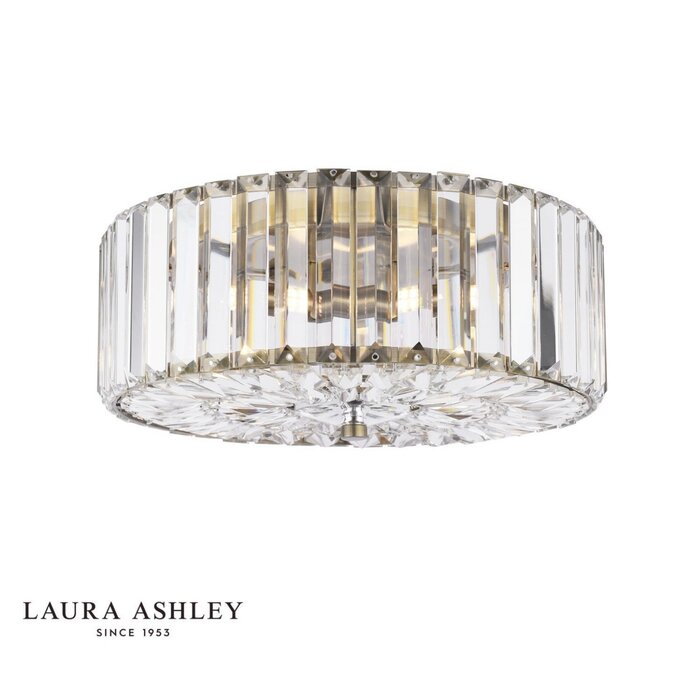 Laura Ashley Fernhurst Large 3 Light Flush Ceiling Light - Crystal and Antique Brass