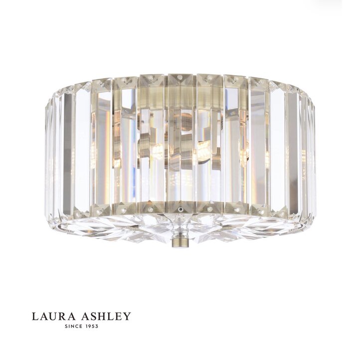 Laura Ashley Fernhurst Small 3 Light Flush Ceiling Light - Crystal and Antique Brass
