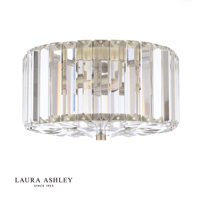 Laura Ashley Fernhurst Small 3 Light Flush Ceiling Light - Crystal and Antique Brass