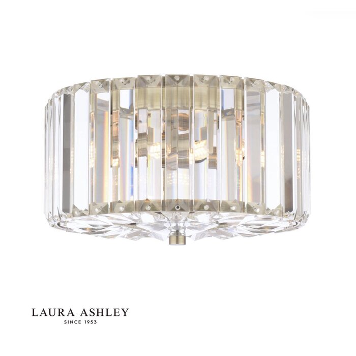 Laura Ashley Fernhurst Small 3 Light Flush Ceiling Light - Crystal and Antique Brass