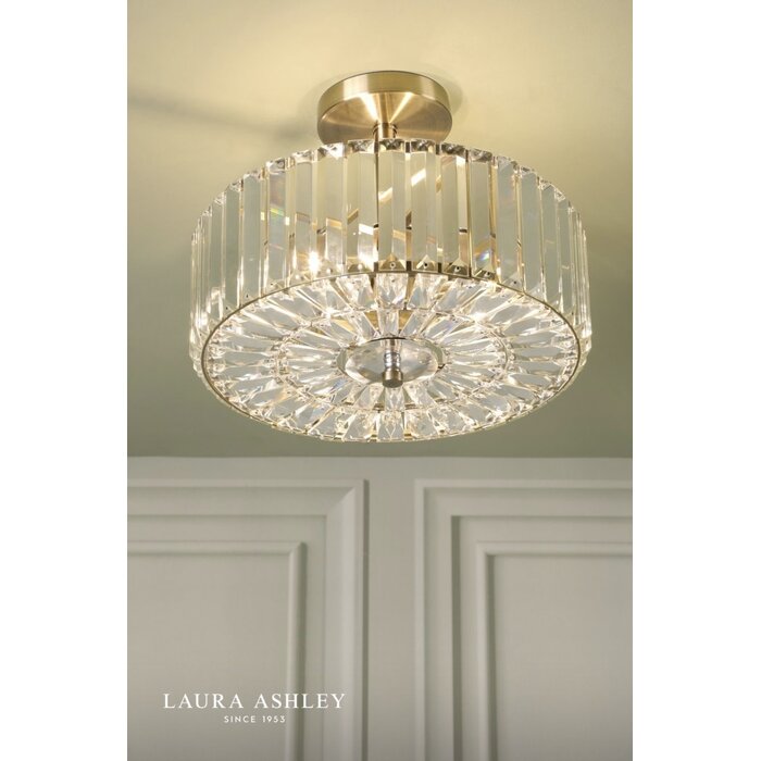 Laura Ashley Fernhurst 3 Light Semi-Flush Crystal and Antique Brass Ceiling Light