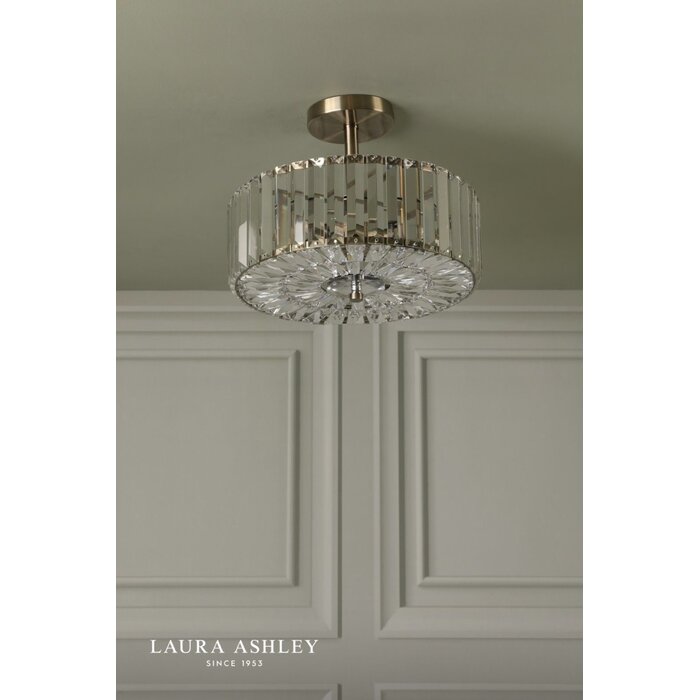 Laura Ashley Fernhurst 3 Light Semi-Flush Crystal and Antique Brass Ceiling Light