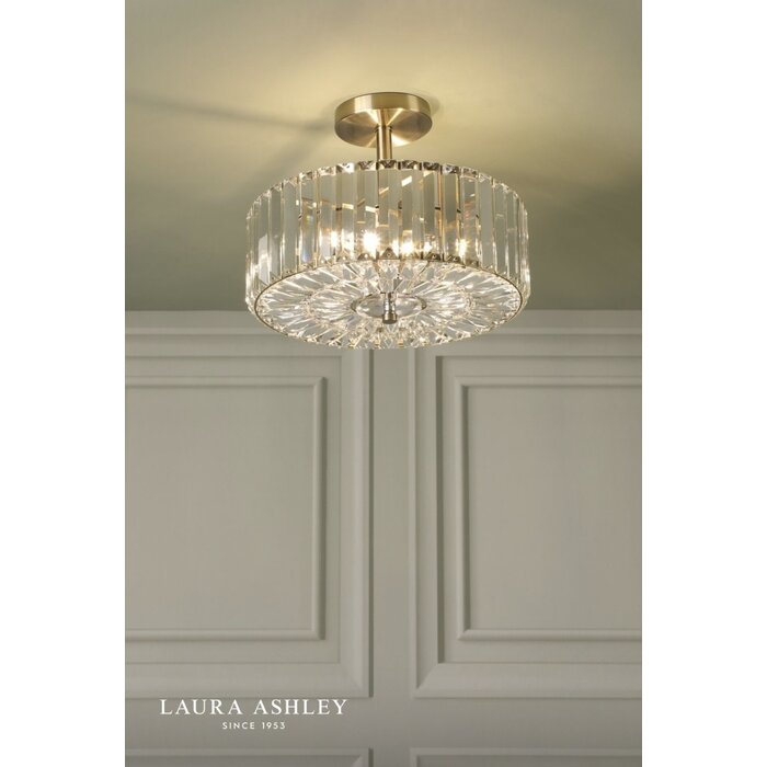 Laura Ashley Fernhurst 3 Light Semi-Flush Crystal and Antique Brass Ceiling Light