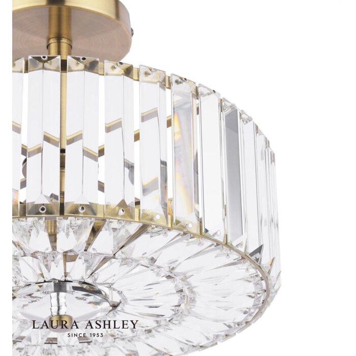 Laura Ashley Fernhurst 3 Light Semi-Flush Crystal and Antique Brass Ceiling Light