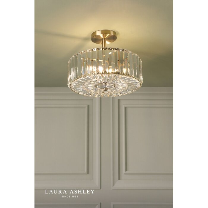 Laura Ashley Fernhurst 3 Light Semi-Flush Crystal and Antique Brass Ceiling Light