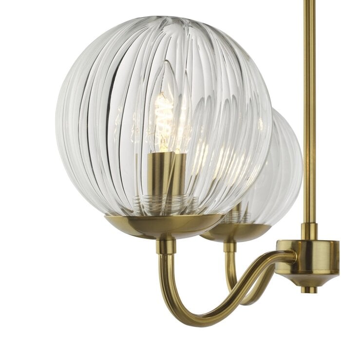 Jocelyn 3 Light Mid Century Semi-Flush Ceiling Light – Natural Brass and Glass Globes