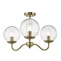 Jocelyn 3 Light Mid Centruy Semi-Flush Ceiling Light – Natural Brass and Glass Globes