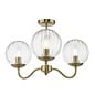 Jocelyn 3 Light Mid Century Semi-Flush Ceiling Light – Natural Brass and Glass Globes