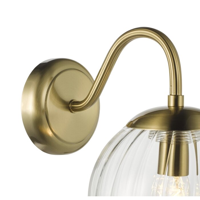 Jocelyn Mid Century Wall Light – Natural Brass and Ribbed Glass Globe
