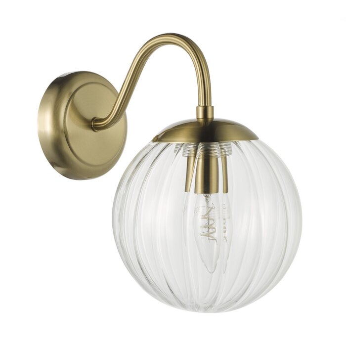 Jocelyn Mid Century Wall Light – Natural Brass and Ribbed Glass Globe