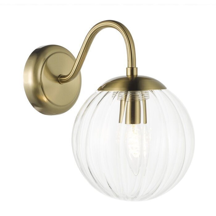 Jocelyn Mid Century Wall Light – Natural Brass and Ribbed Glass Globe