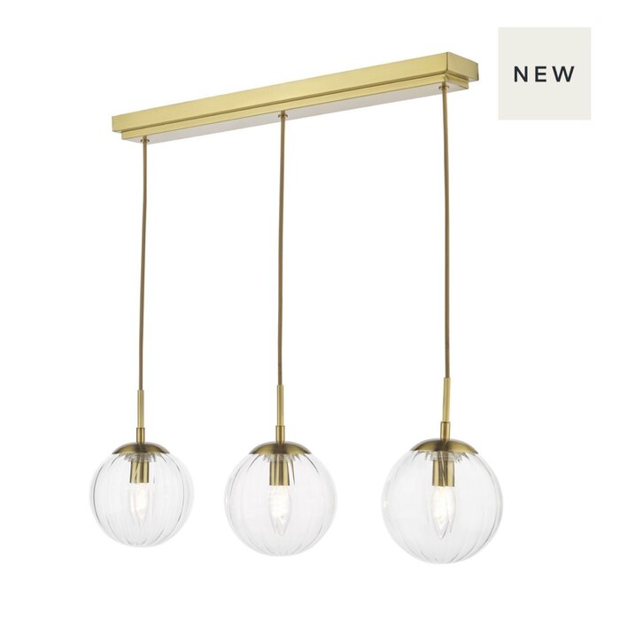 Jocelyn Mid Century Bar Pendant – Natural Brass and Ribbed Glass Globe