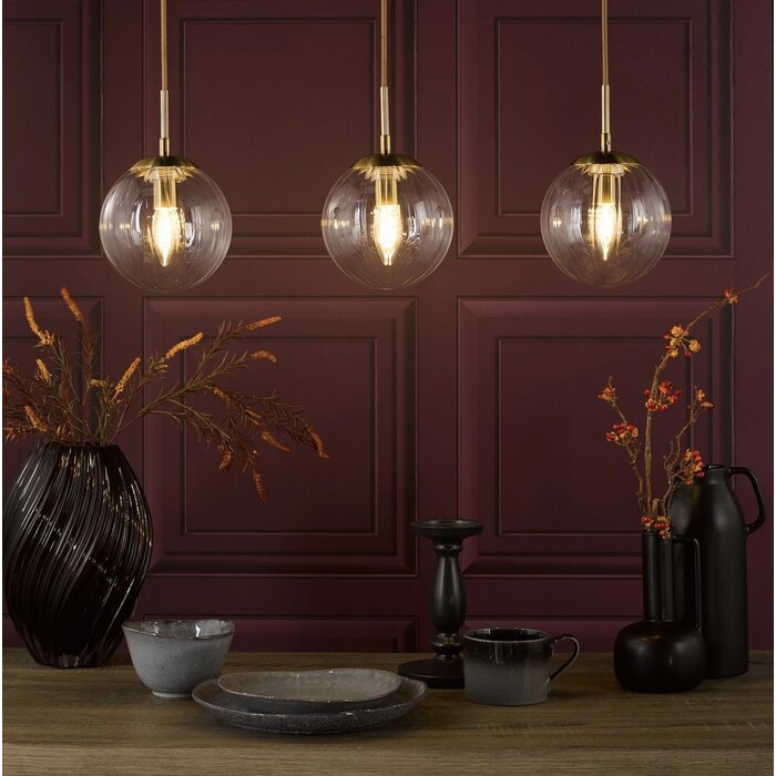 Jocelyn Mid Century Bar Pendant – Natural Brass and Ribbed Glass Globe