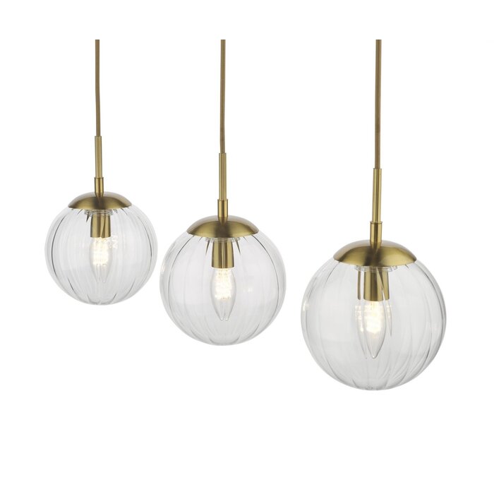 Jocelyn Mid Century Bar Pendant – Natural Brass and Ribbed Glass Globe