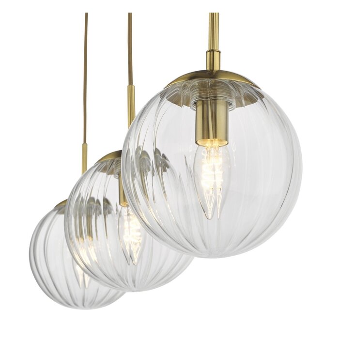 Jocelyn Mid Century Bar Pendant – Natural Brass and Ribbed Glass Globe
