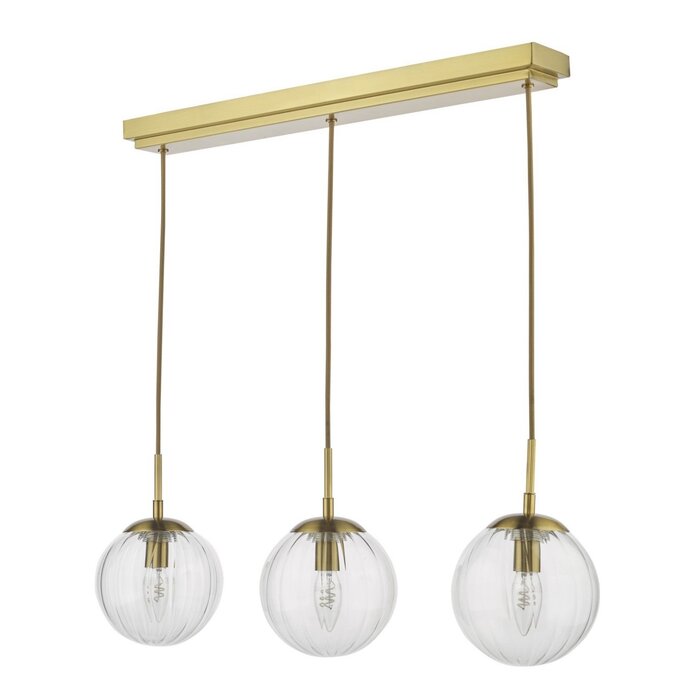 Jocelyn Mid Century Bar Pendant – Natural Brass and Ribbed Glass Globe