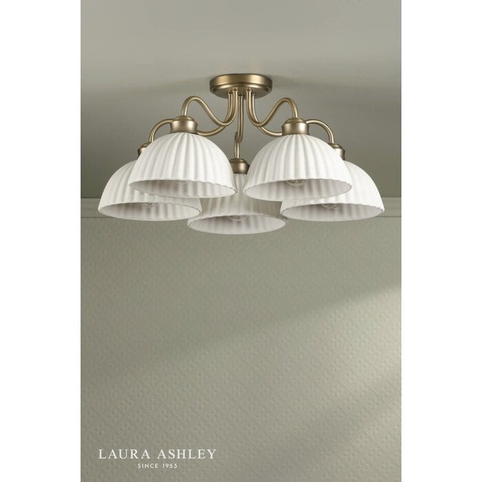 Laura Ashley Durford 5 Light Semi-Flush Ceiling Light – Matt Antique Brass and White Ceramic