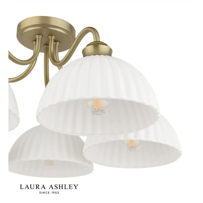 Laura Ashley Durford 5 Light Semi-Flush Ceiling Light – Matt Antique Brass and White Ceramic