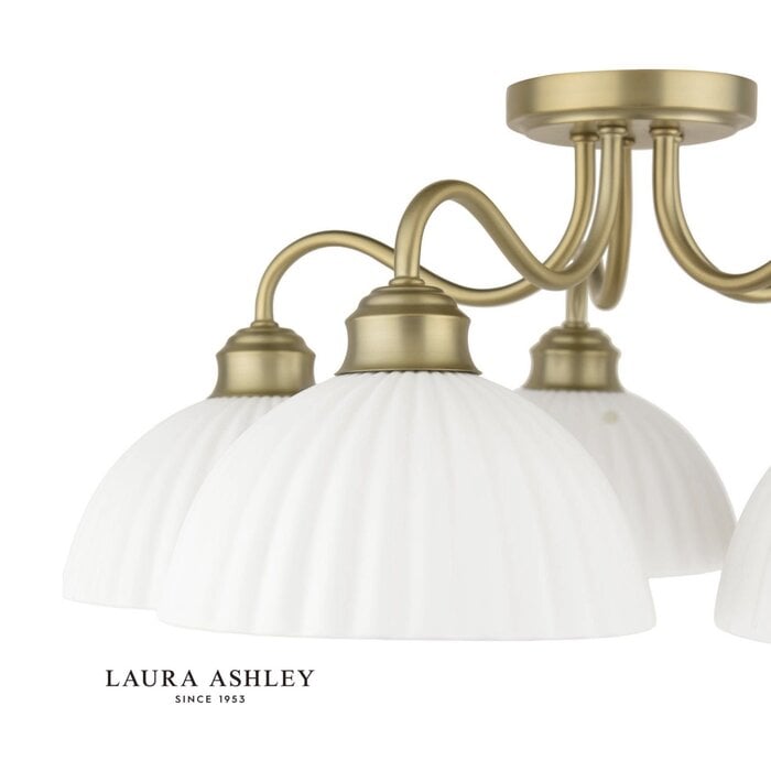 Laura Ashley Durford 5 Light Semi-Flush Ceiling Light – Matt Antique Brass and White Ceramic