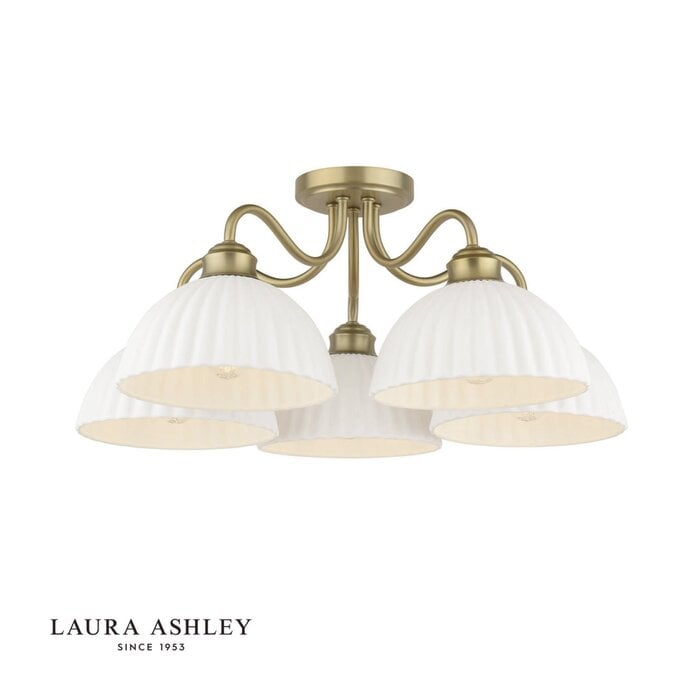 Laura Ashley Durford 5 Light Semi-Flush Ceiling Light – Matt Antique Brass and White Ceramic