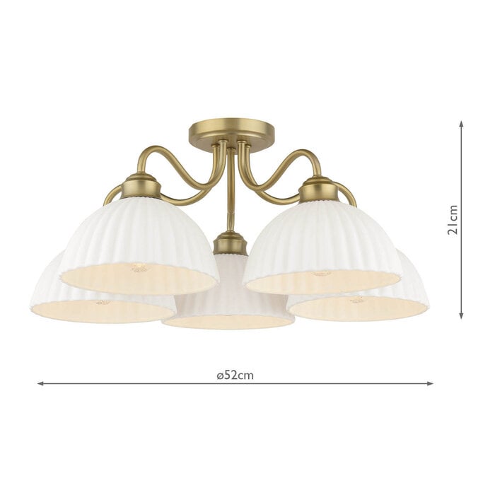 Laura Ashley Durford 5 Light Semi-Flush Ceiling Light – Matt Antique Brass and White Ceramic
